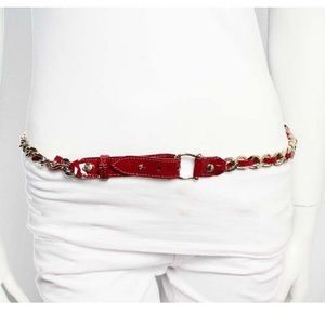 Burberry Red Patent Gold Chain Waist Belt Small
